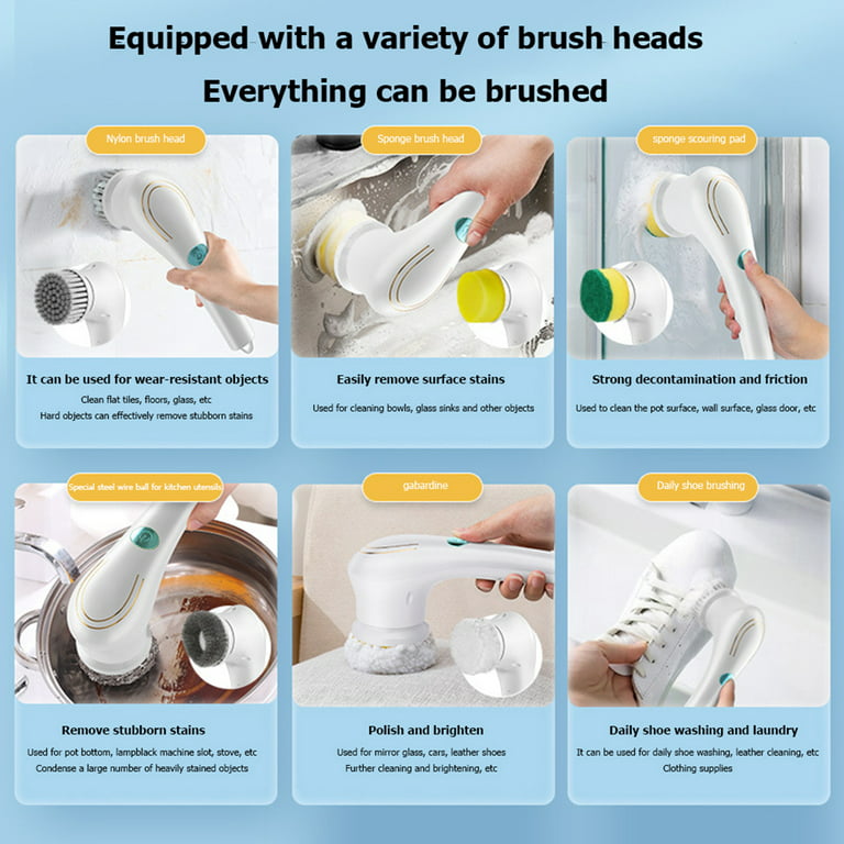 Electric Spin Scrubber, Power Shower Scrubber with 5 Replaceable