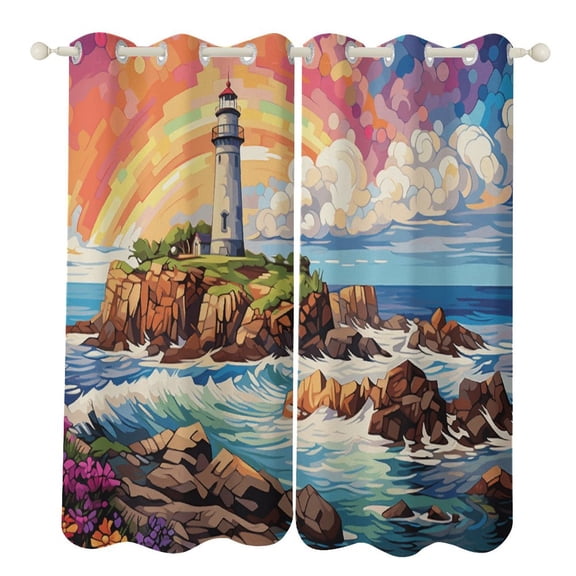 Ocean Lighthouse Blackout Curtains for Bedroom Curtains Insulated Room Darkening Window Drapes for Living Room