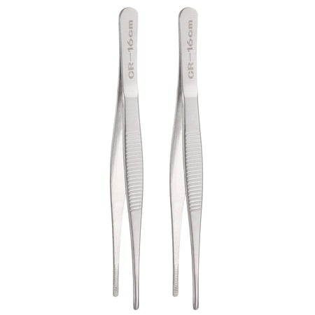 Uxcell 2pcs Stainless Steel Tweezers 6.3 Inch Long Straight Serrated Tip Tweezers Multi-Purpose Kitchen Tong for Cooking Gardening Repairing Craft Silver