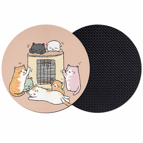 Pink Brown Cute Cat Coasters Set of 2, Absorbent Coasters for Drinks, Cartoon Funny Heater Cats Coaster for Desk Coffee Table Protection, Home Decor House Warming Gifts 4"