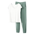 thumbnail image 2 of ylioge Pajamas for Women 2 Piece Sets with Pockets Casual Solid Color Cap Sleeve Tops and Wide Leg Pants Soft-Modal Loungewear Pajama Outfits Set, 2 of 6