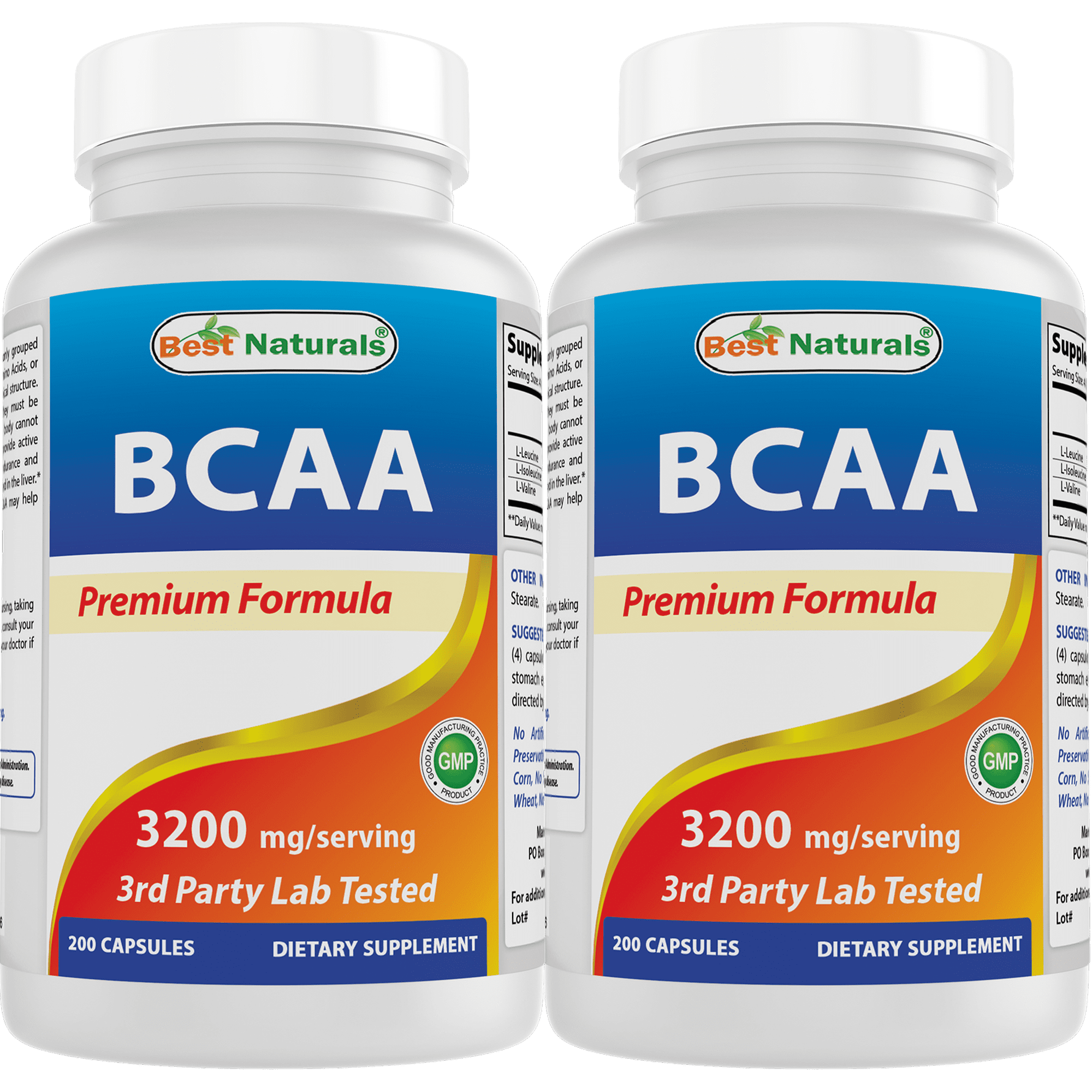 2 Pack Best Naturals BCAA 3200 mg per serving 200 Capsules | (Total 400 Capsules)