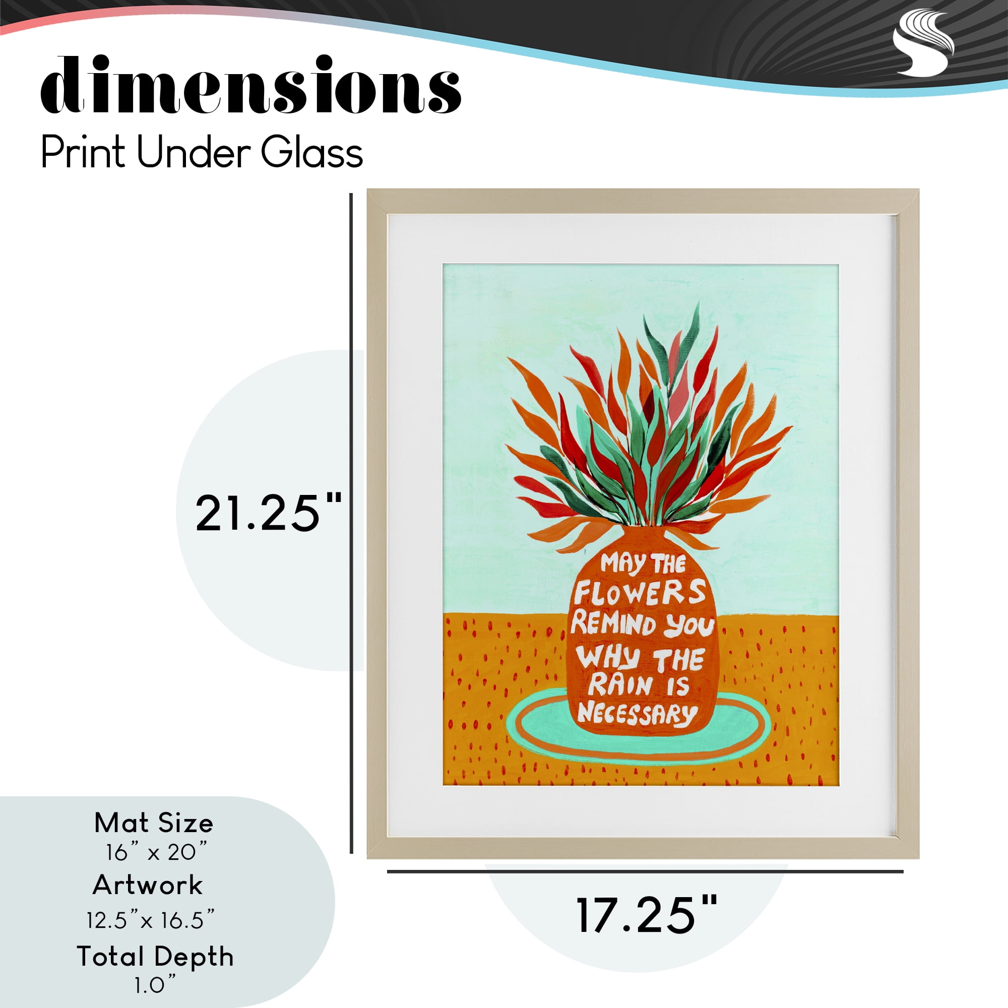 Flowers Remind Rain Is Necessary Birch Framed Print Under Glass, design by Nabeela Rumi