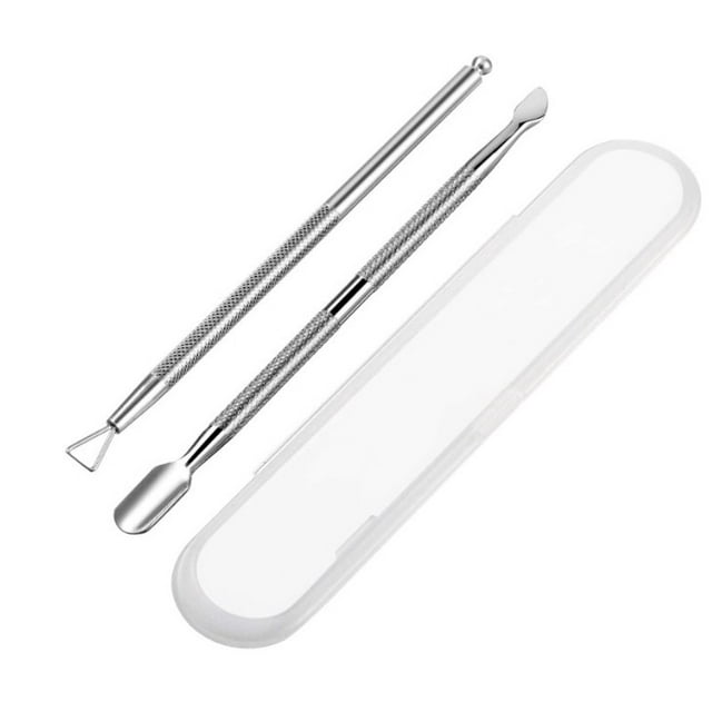 Kit de Démaquillage 2 Pcs en Acier Inoxydable pour Ongles Manucure Double Extrémité Poussoir à Cuticules Outils Résistants à l'Usure pour Adultes