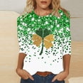 thumbnail image 1 of TaTaai Women's Irish Holiday T-Shirt Round Neck 3/4 Sleeve Loose Fit Green Print St. Patrick's Day Theme Casual Spring Top Gift, 1 of 5