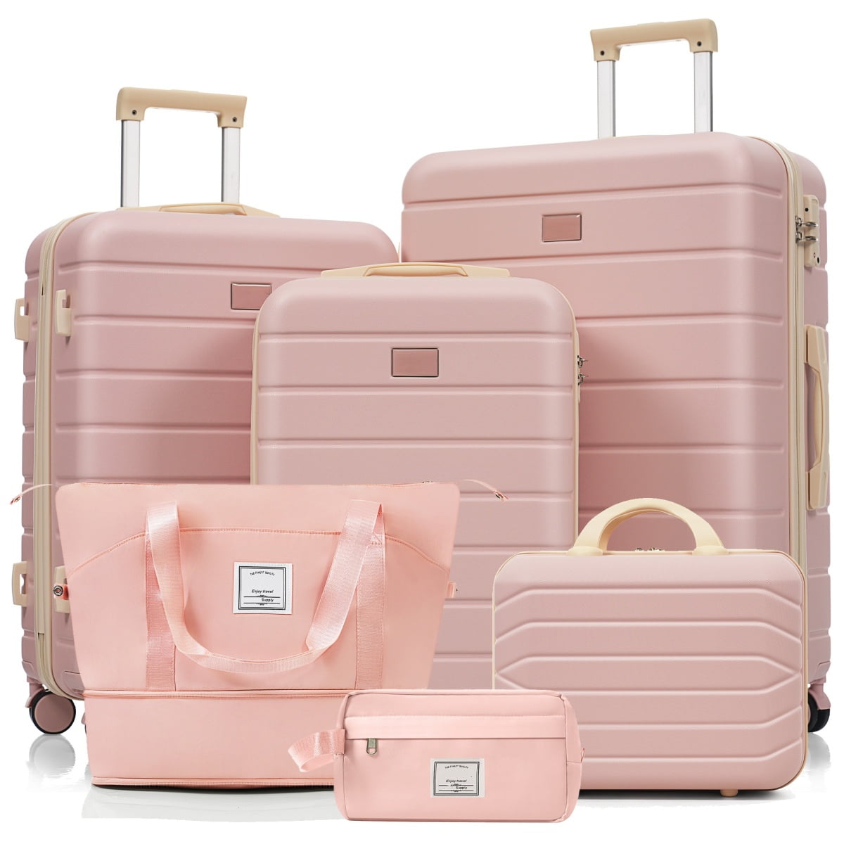 Travelpro Max 6-Piece Hardside Luggage Set with TSA Lock, 14/20/24/28 Inch Spinner Suitcase Set with Expandable Travel Duffel Bag & Waterproof Toiletry Kit, Adjustable Handle ( pink)