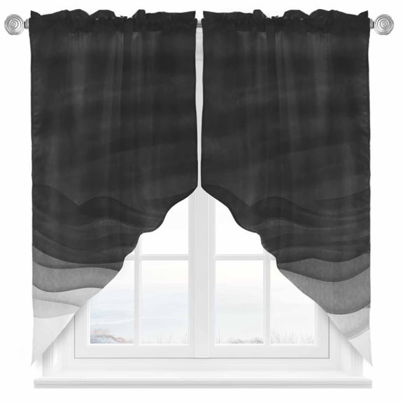 Black Gradient Swag Curtain Valance for Windows, Watercolor Abstract Black Gradient Water Ripples Window Treatments Short Swag Topper for Kitchen Windows Bathroom Bedroom, 36"x36"