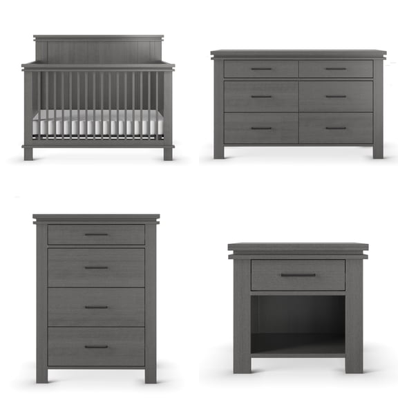 Child Craft Denman Crib, Dresser, Chest & Nightstand Nursery Set, 4-in-1 Convertible Crib, Midnight Gray, 4-Piece