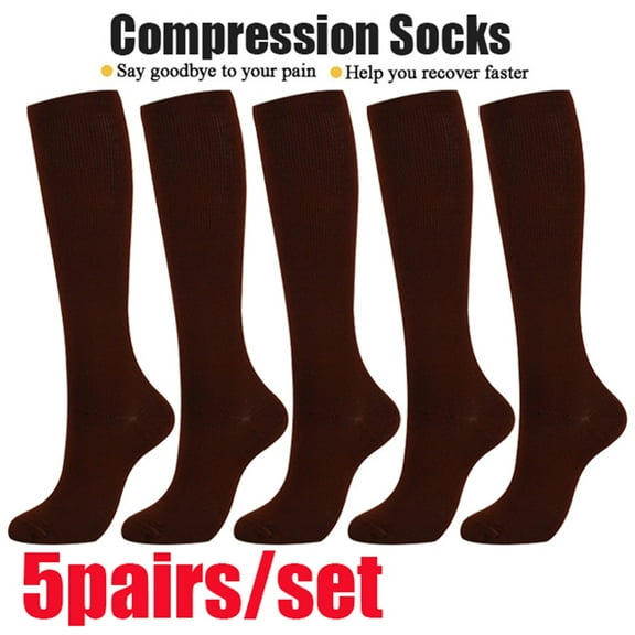 Huhua Socks for Men And Women, 5 Pairs Sock Compression Socks Knee High Support Stockings for Men Women Brown