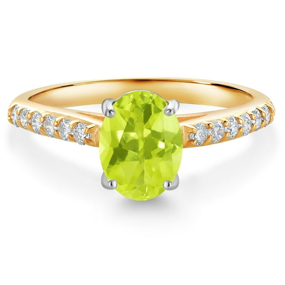 Gem Stone King 10K Yellow and White Gold Yellow Lemon Quartz and White Lab Grown Diamond Engagement Ring for Women (1.28 Cttw, Oval 8X6MM, Gemstone Birthstone, Size 8)