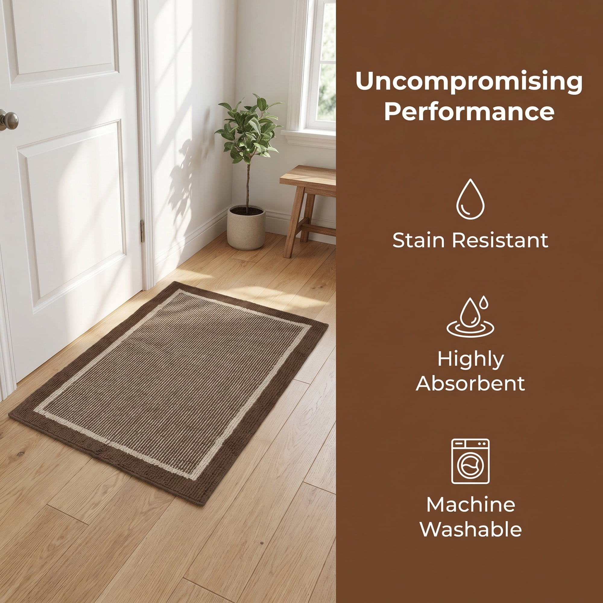 Unique Bargains Striped Polypropylene Non-Slip Absorbent Kitchen Rug Brown 35" x 24"
