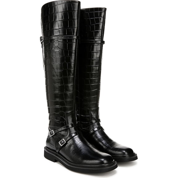 Franco Sarto Women's Ainsley Knee High Boot Black Croc Leather 7.5M