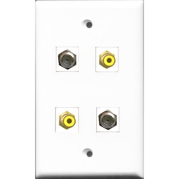 RiteAV - 2 Port RCA Yellow 2 Port Coax Cable TV- F-Type Wall Plate