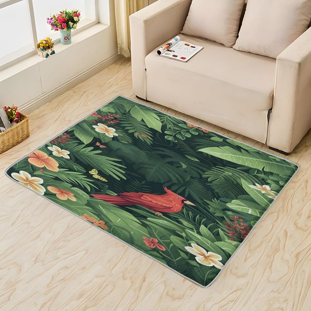 Tropical Plumeria Rug 6x9 Area Rugs for Bedroom Living Room, Bird Floral Area Rug, Jungle Flower Leaf Carpet Machine Washable Non-Slip Large Rug, Soft Low Pile Area Rug, Indoor Decorative Rug G&n201