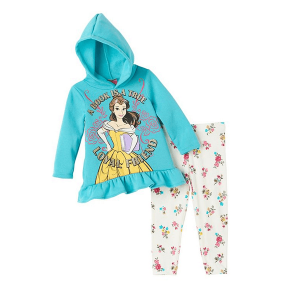 Disney Beauty and the Beast Girl's Belle Outfit Hoodie and Leggings Set