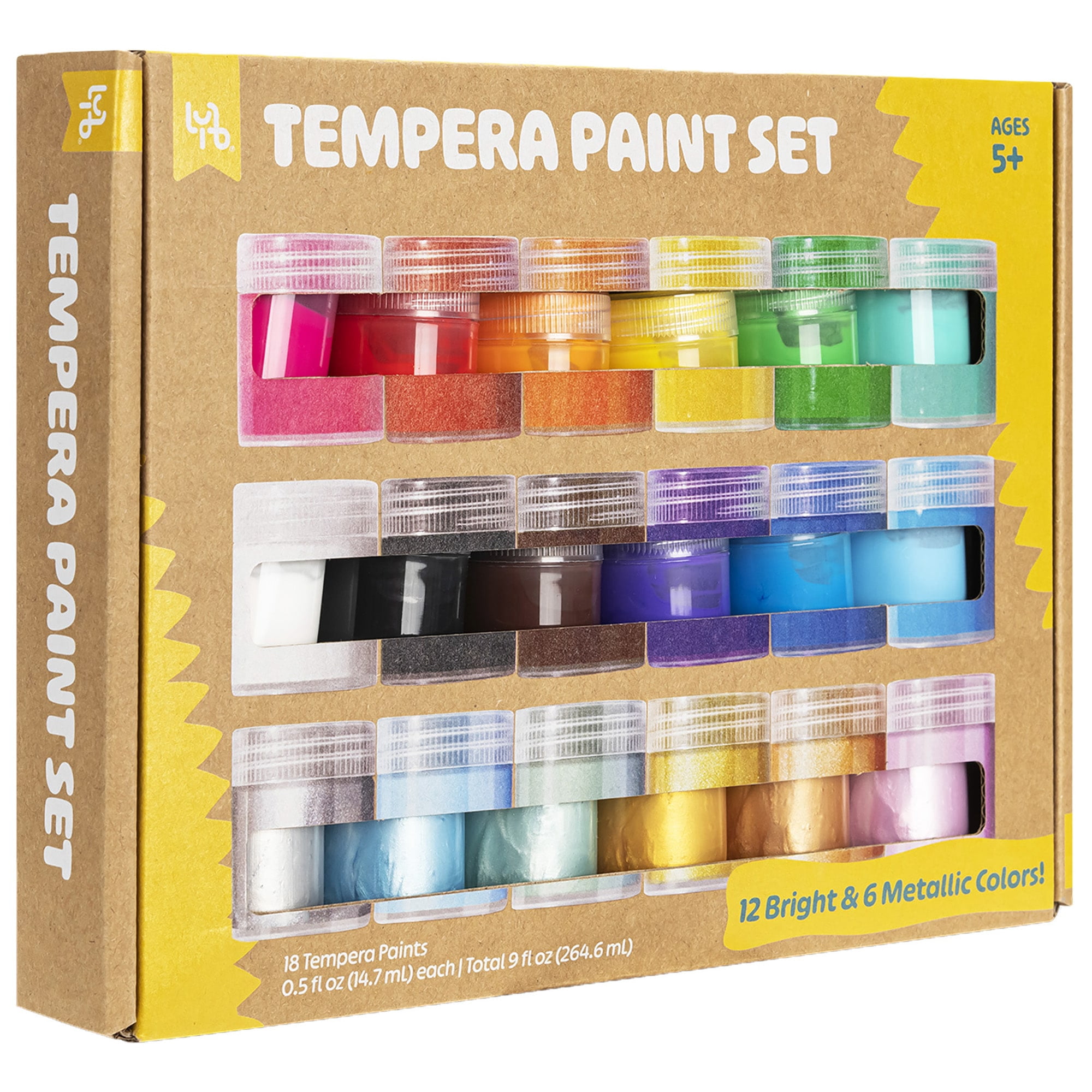 Little Yellow Bicycle: Tempera Paint Set - 12 Bright & 6 Metallic Colors, 0.5oz Pots, 18 ct Washable Paints, Art & Crafts Supplies, Kids Ages 5+