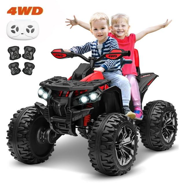 Joyracer 4x4 24V Kids Ride on ATV with Remote Control, 2 Seater 24 Volt Ride on Toys, 800W 4-Wheeler Quad Car for Big Kids, Red