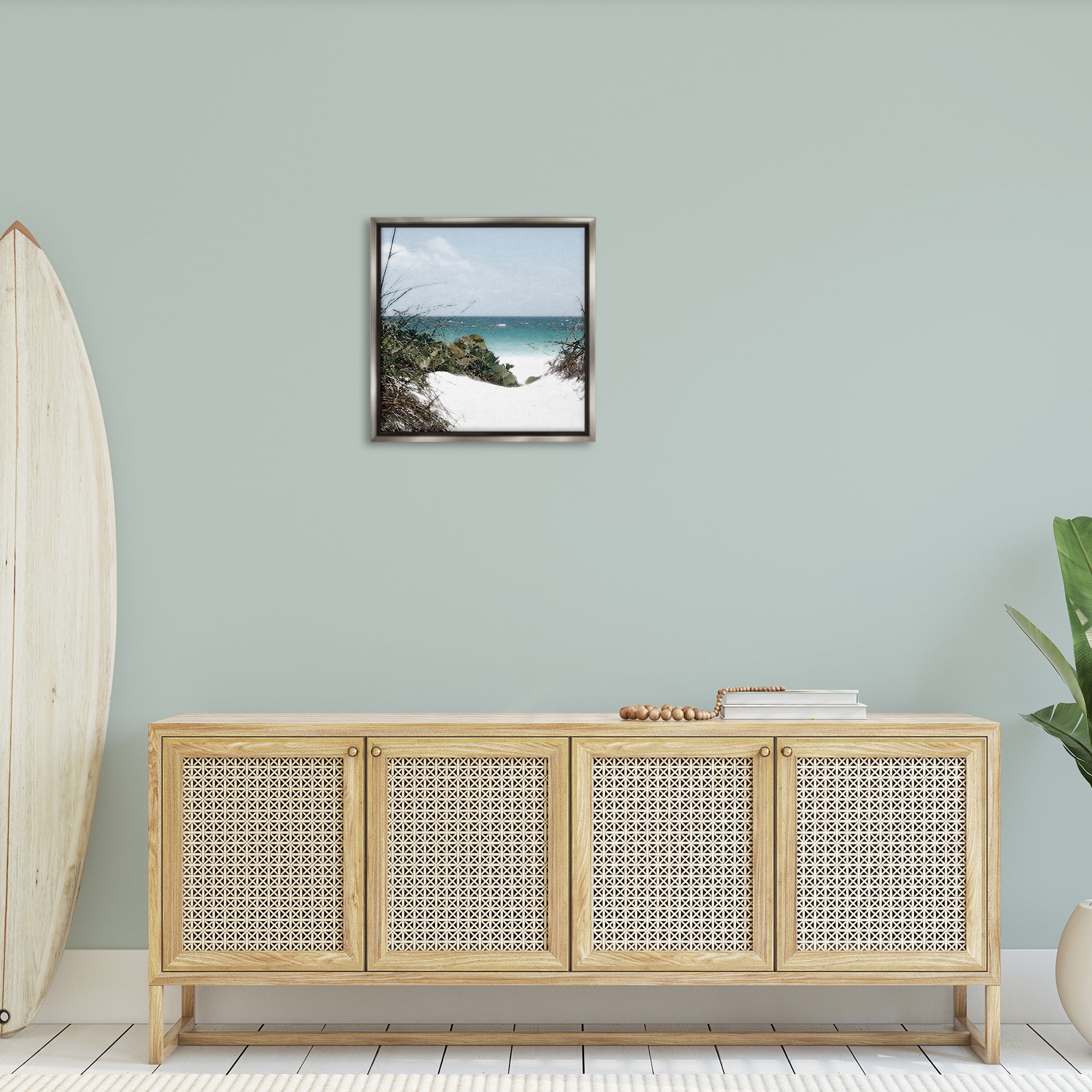 Stupell Industries Clear Beach Scenery Landscape Photography Gray Floater Framed Canvas Art Print Wall Art, 25 x 25