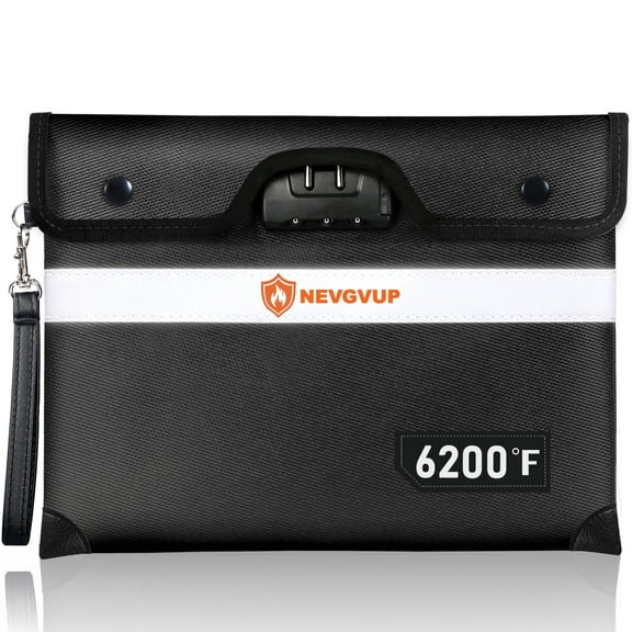 Upgraded 6200°F Fireproof Document Bag with Lock, Fire proof Money Bag for Cash with Zipper Strip, 9 Layers of Heat Insulated Materials, Water Resistant Fireproof Bag for Documents,Safe Bag