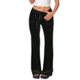 thumbnail image 3 of Velvet Pants Women Lounge Comfy Velour Flare Pants Casual Wide Leg High Waisted Drawstring with Pockets Black L, 3 of 8