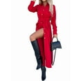 thumbnail image 3 of Women'S Midi Dress Long Sleeve Button Down Belted Flowy Shirt Dress Red XXXL, 3 of 8