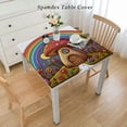 thumbnail image 2 of HAOXIT Elastic Polyester Fitted Table Cover,Little Shroom House in Garden of Flowers Rainbow Fruit Trees Circus Tent Elastic Fitted Tablecloth,Fits square Tables 48''x48'', 2 of 7