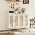 thumbnail image 4 of Home Rattan Sideboard Buffet Cabinet, 4 Doors Accent Storage Cabinet, Console Table Coffee Bar with Power Outlet, Adjustable Shelves for Kitchen, Dining Room, Hallway, Living Room, 4 of 8