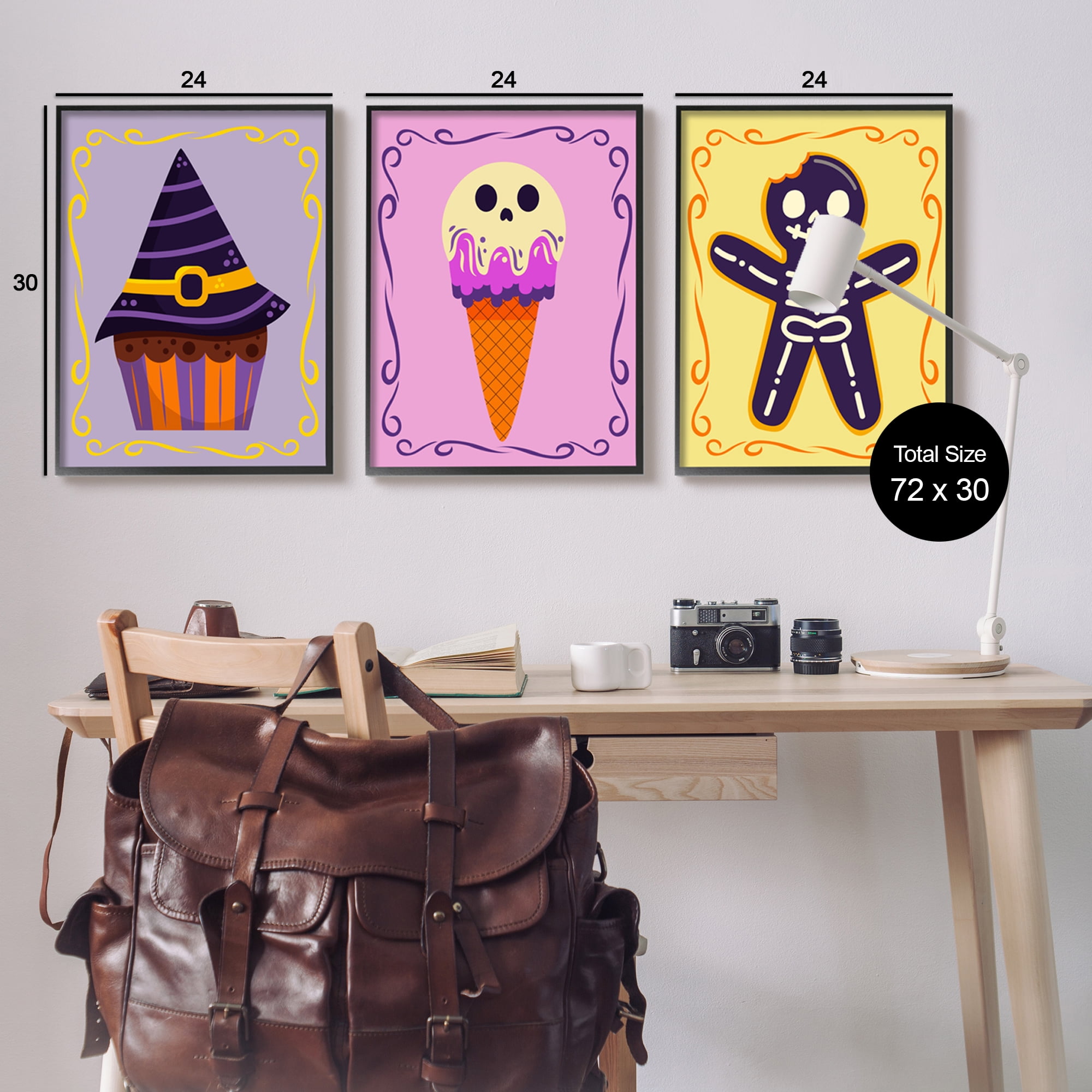 Stupell Industries Varied Halloween Desserts Holiday Painting Black Framed Art Print Wall Art, 24 x 30, Set of 3