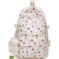 thumbnail image 6 of LINXI Cute Kawaii Cherry Print Backpack with Bear Charms, Aesthetic Daily School Bag (Blue Flower), 6 of 9