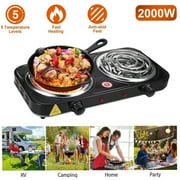 Hinzonek 2000W Portable Electric Double Burner, Electric Hot Plate Kitchen Cooktop Cooking Stove Frying Pan and Easy to Clean for Home or Dorm, 5 Adjustable Temperatures, Black