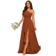 thumbnail image 1 of Vestido de dama de honor ROSETOO 2025 de chifón con un hombro naranja 20W, 1 of 8