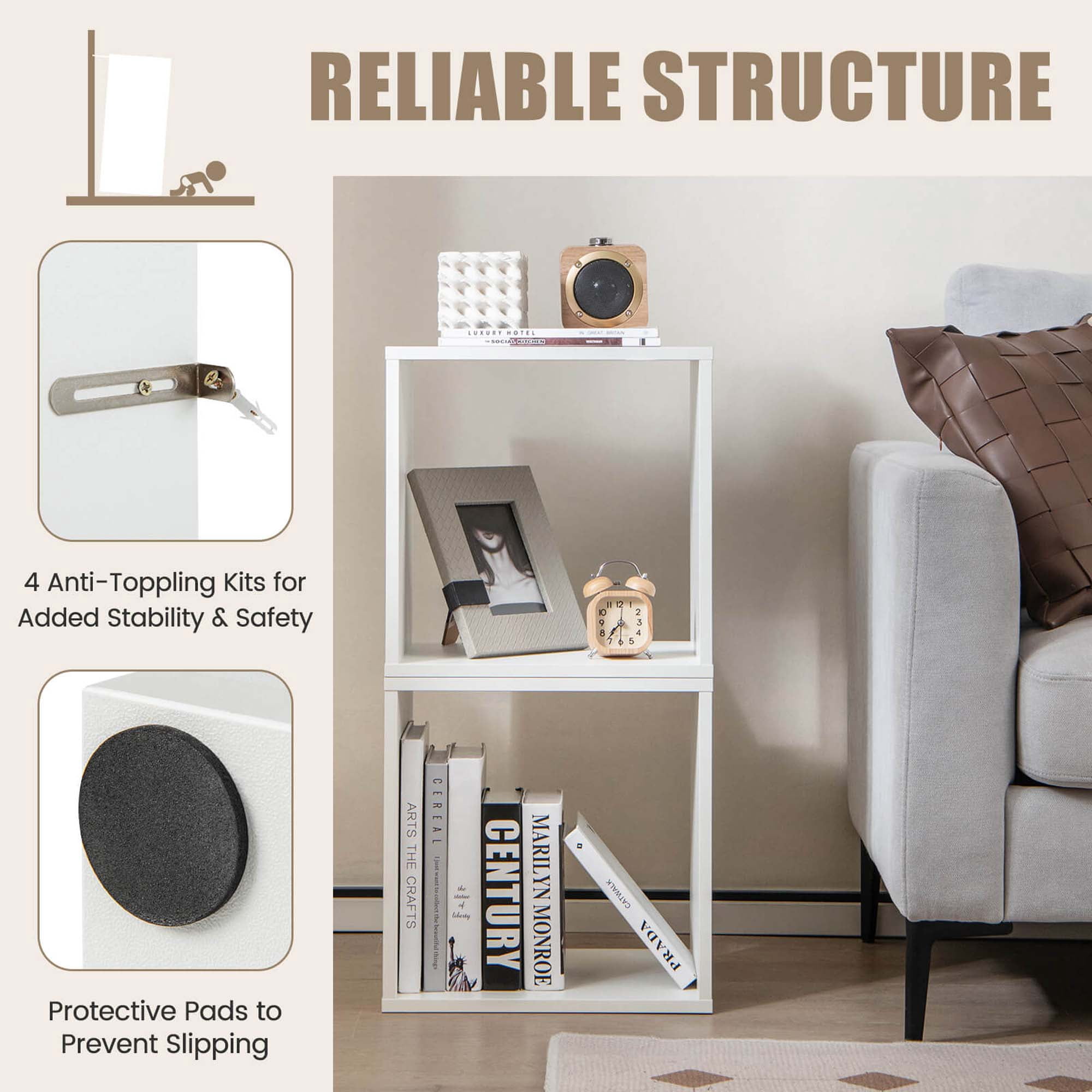 Costway 2 Tier Stackable Storage Cube Bookcase, White