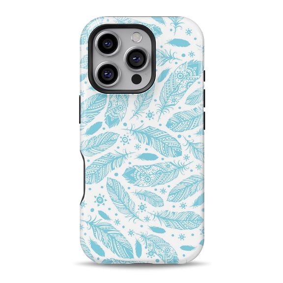 DesignSkinz Scratch-Resistant Hard Slim Case Compatible with iPhone 16 (Compatible with MagSafe) - Teal Zendoodle Feathers