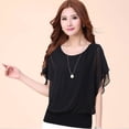 thumbnail image 4 of Blusa De Manga Corta De Murciélago Con Cuello Redondo De Verano Blusa De Mujer Con Volantes De Color Puro Likrtyny Mujer, 4 of 8
