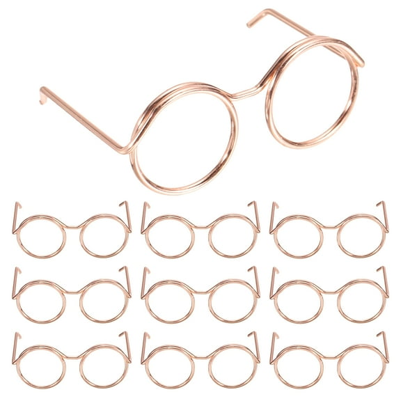 Uxcell 1.38" Mini Doll Eyeglasses, 12 Pcs Doll Dress Up Eyeglasses Miniature Round Eyeglasses Metal Wire Rim for Crafts Pets Doll Making Supplies Accessories, Rose Gold