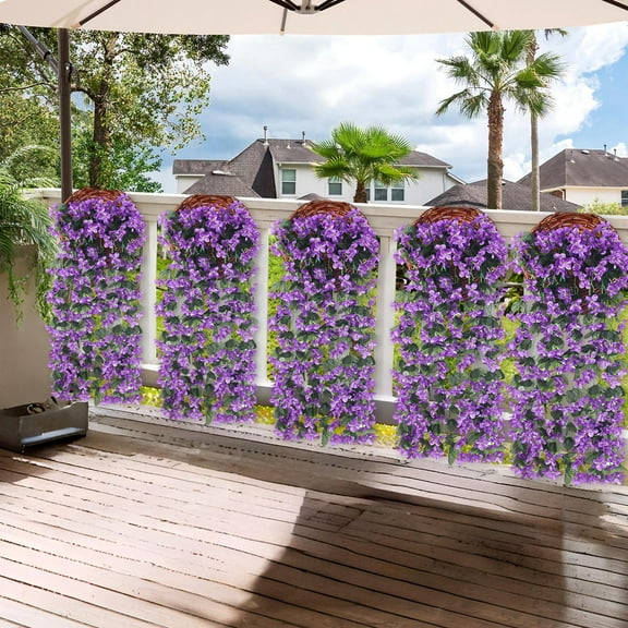 YOHAVEN Hanging Artificial Violet Wisteria Flower Garland Silk Orchid Indoor Outdoor Wedding Party Home Garden Wall Decoration