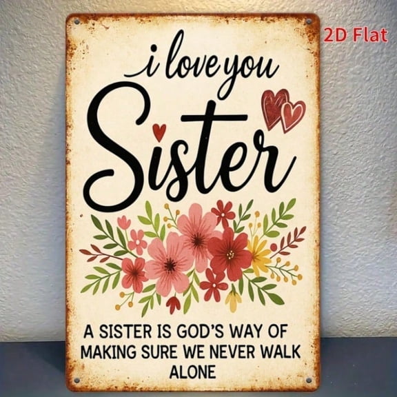 HELLOYOUNG Rustic Metal Sign Sister Gift Vintage Farmhouse Wall Decor A Sister Is God’s Way Quote Inspirational Sibling Bedroom Sign