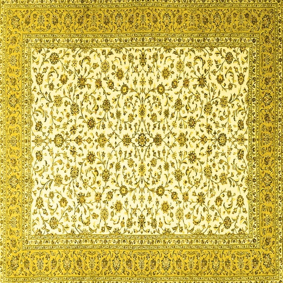 Ahgly Company Machine Washable Indoor Square Persian Yellow Traditional Area Rugs, 6' Square