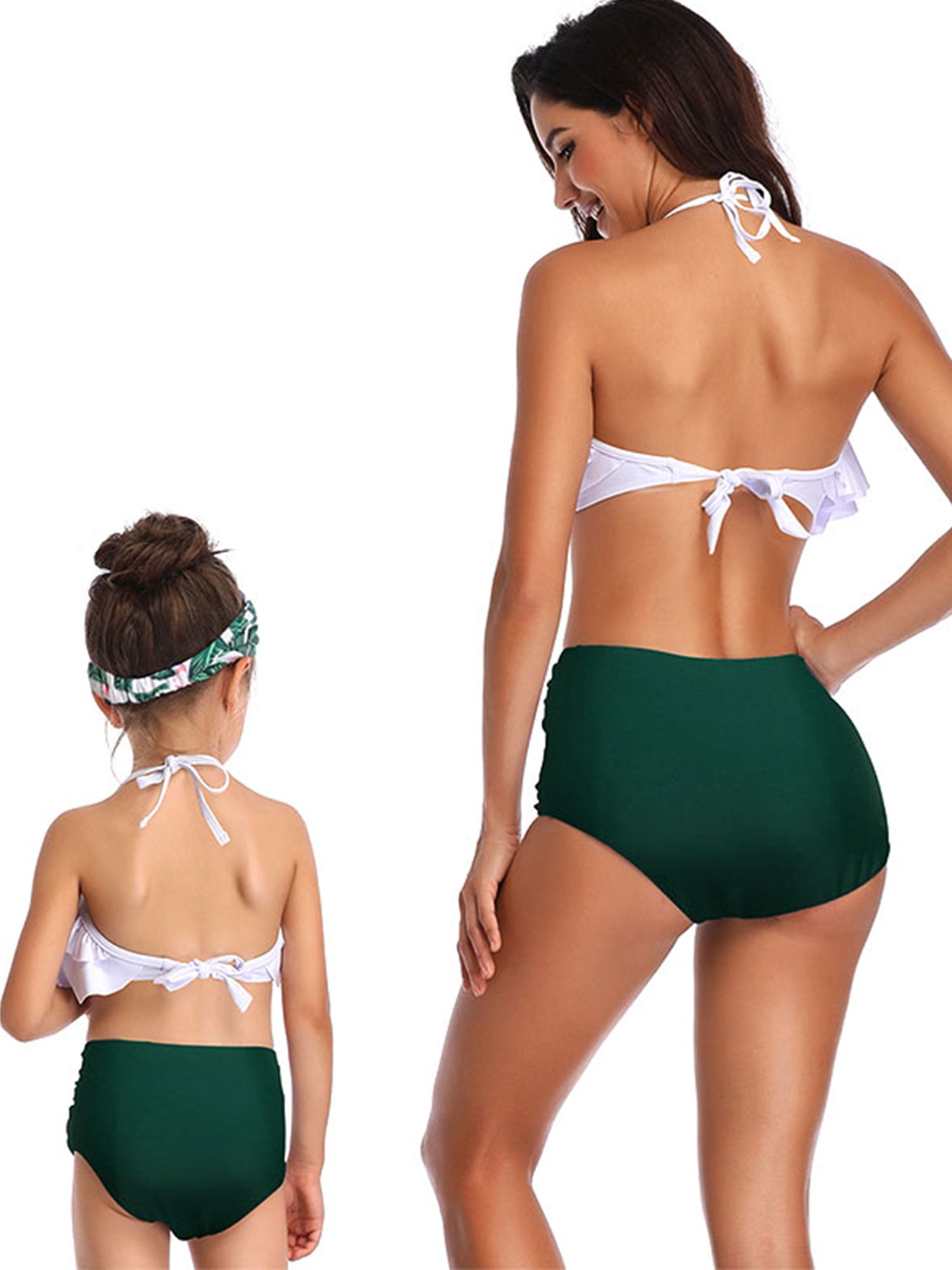 ICOOLTECH Womens High Waist Bikini Family Matching Swimwear Mother Girl Swimsuit Red-Women, XL