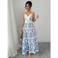 thumbnail image 6 of Womens Blue and White Boho V-Neck Tiered Maxi Dress With Lace & Tassel, 6 of 6