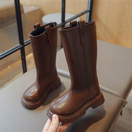 

JIKNTTR Baby Girls Winter Boots Toddler Fashion Winter Knee High Boots With Thick Soles Warm Non Solid Color Back Zipper Children Boots Mid Calf Cowgirl Boots
