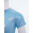 thumbnail image 5 of inlzdz Girls Metallic Shiny Hip Hop Jazz Dance Crop Top Performance Glitter T-Shirt Disco Party Dancewear Light Blue 120, 5 of 7