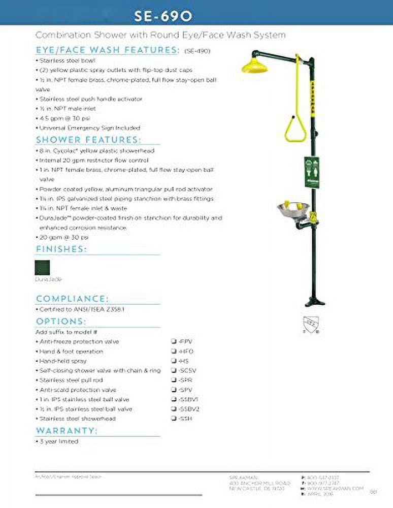 Speakman SE-690 Combination Shower with Round Eye/Face Wash Station, DuraJade Powder-Coat