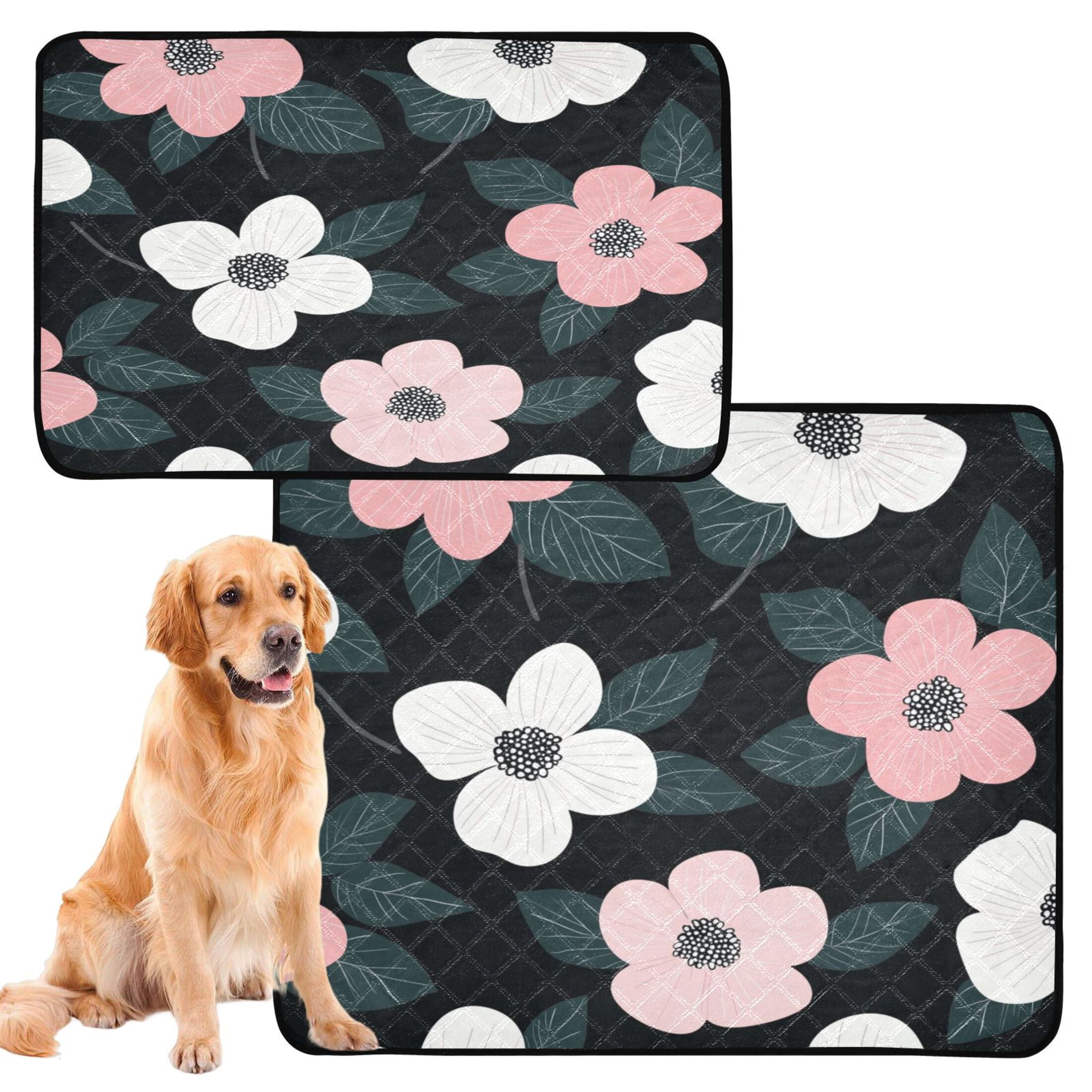 Qxltty Illustration Of Pink and White Flowers Cat litter Pads Pet Set of 3 Diaper Mats Center Anti-leakage Layer Absorbent Soft and Comfortable