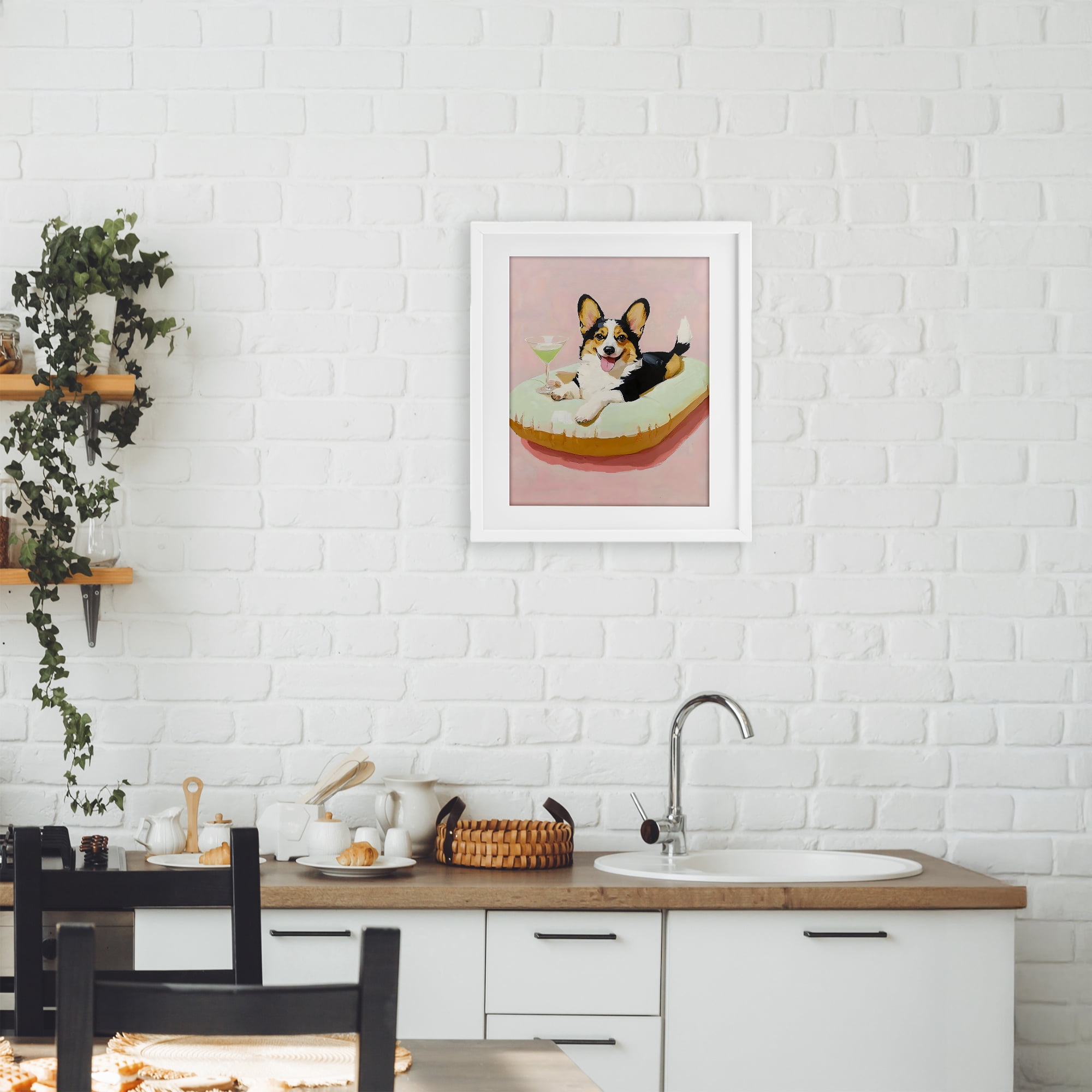 Stupell Industries Pastel Corgi with Cocktail White Framed Print Under Glass, design by The Prints Vibe