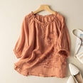 thumbnail image 2 of WHEANG Cotton Linen Boho Tops for Women Embroidered Floral Layered Shirt Dressy Casual 3/4 Sleeeve Button Down Tunic Blouses Tops Women's Short Sleeve Top Size XL Orange Summer Sales Under $8, 2 of 3