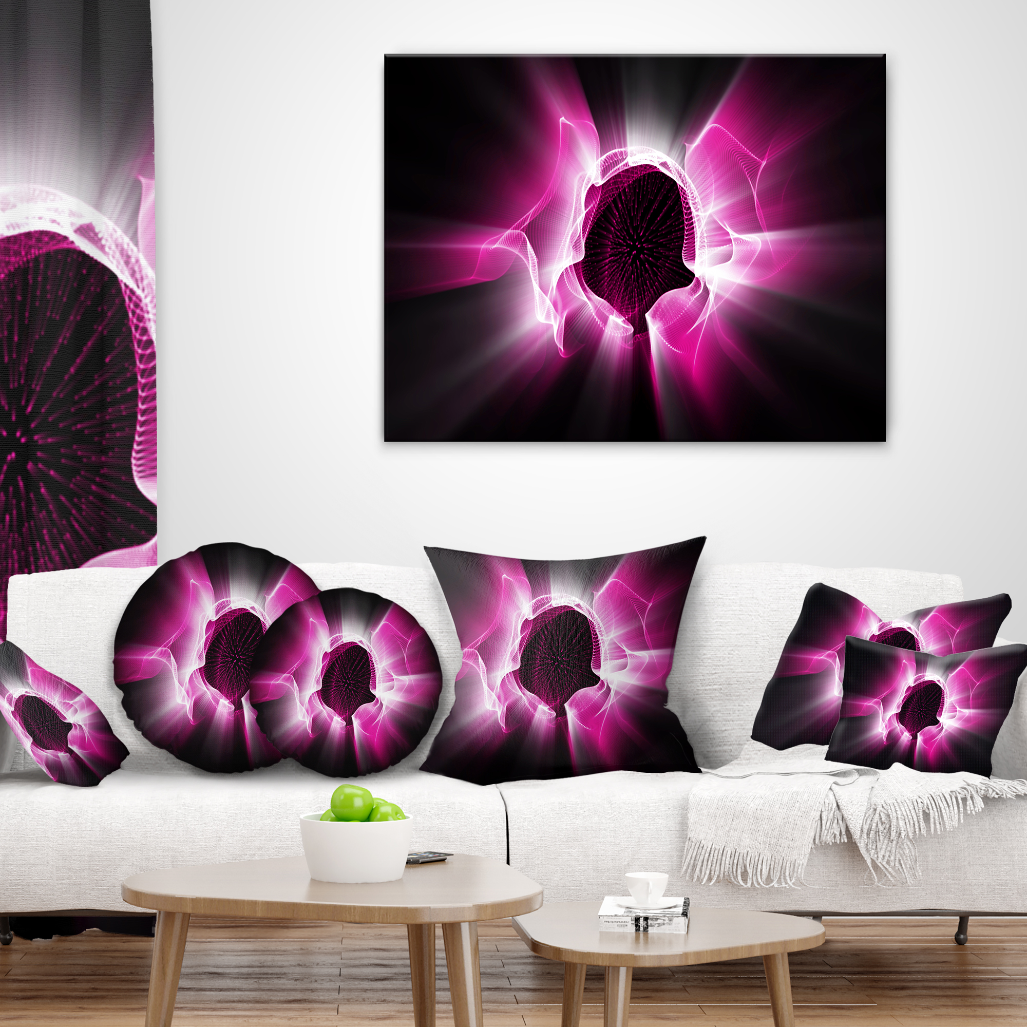 Designart Fractal Purple Light Shine - Abstract Throw Pillow - 12x20