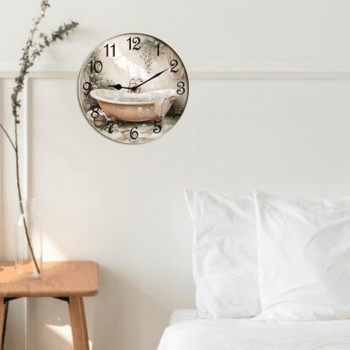 Kurmntregon Bathroom Wall Clock Bathtub Clock For Living Room, Battery Operated Easy To Read Bedroom, Bathroom And Kitchen Housewarming Seasonal Shop Hotel Round 10"