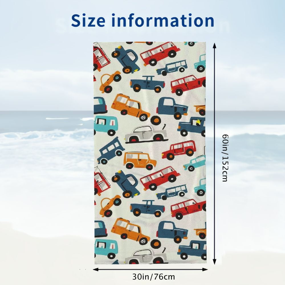 PHYHOO Beach Towel Car Pattern Theme Sand-Free Microfiber Towel Ultra Soft Quick Large Size Dry Pool Towel Absorbent Towel Lightweight Towel for Kids Boys Girls Outdoor Bathroom Swim 30x60in