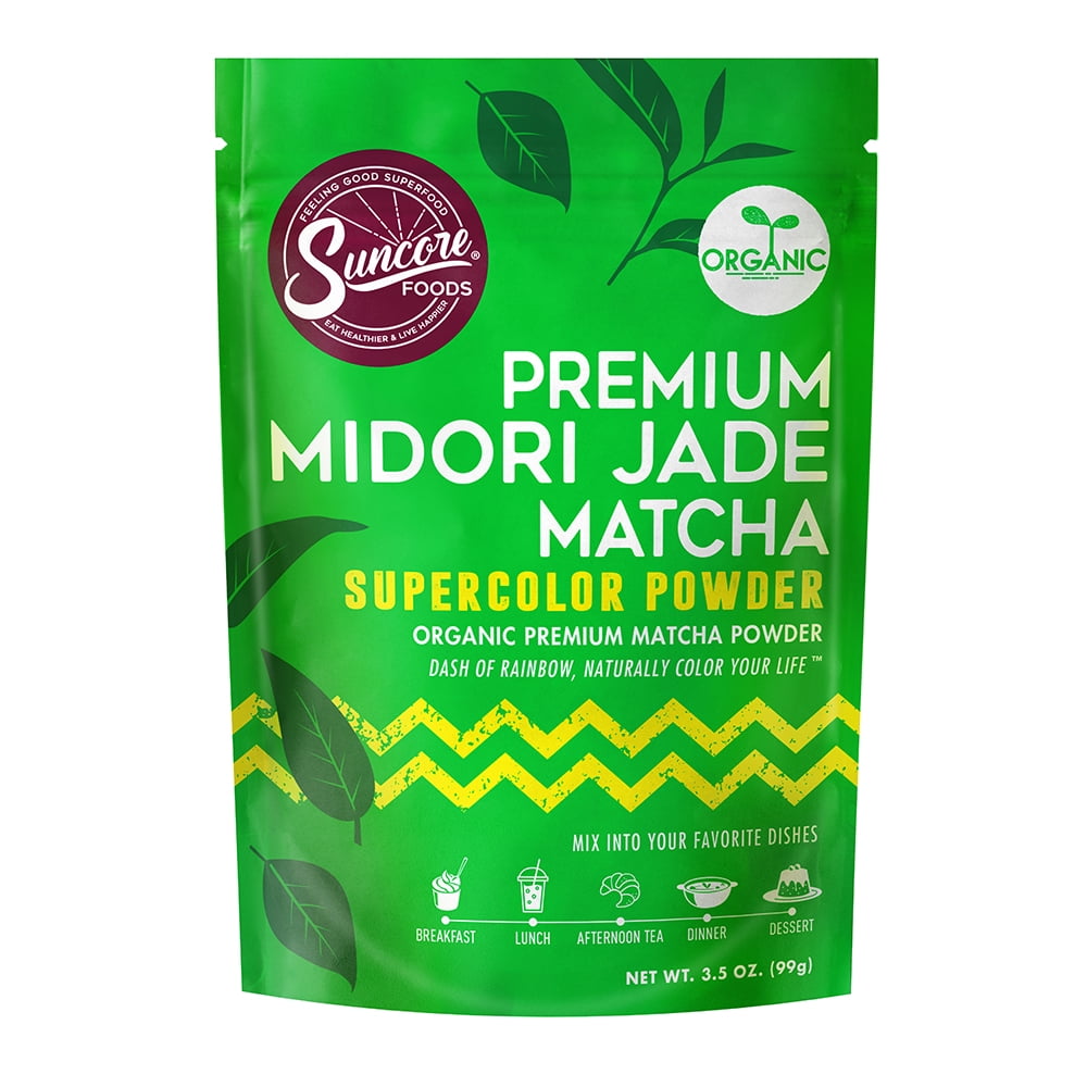 Suncore Foods Organic, Gluten-Free Premium Midori Jade Matcha Supercolor Powder, 3.5oz, Green Food Coloring Powder